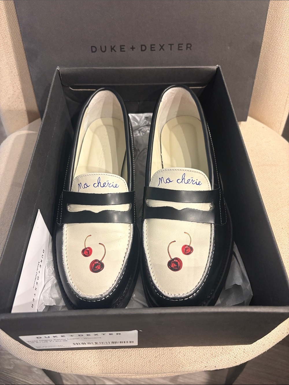 Duke + Dexter Wild Cherry Penny Loafers Women’s Black Leather - Like New